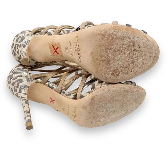 Jimmy Choo Fiesta Leopard-Print Caged Sandal, Nude Metallic Shimmer Women’s - 36 - Picture 9 of 10